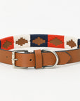 BAR H EQUINE Western Genuine Leather Dog Collar Embroidered  Blue Red & White