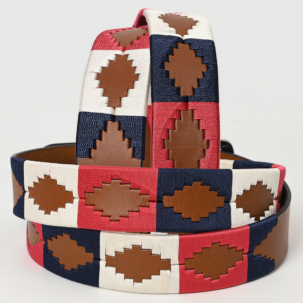 BAR H EQUINE Western Genuine Leather Men And Women Belt Embroidered Pink Blue &amp; White