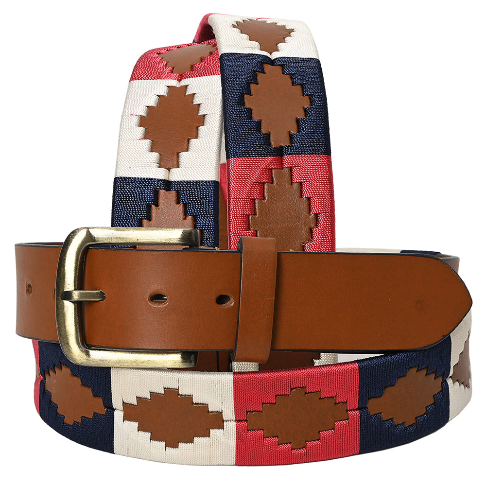 BAR H EQUINE Western Genuine Leather Men And Women Belt Embroidered Pink Blue &amp; White