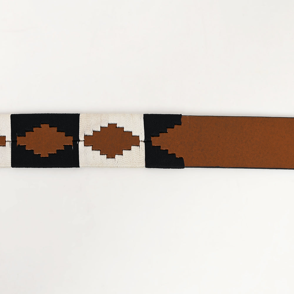 BAR H EQUINE Western Genuine Leather Men And Women Tan Belt Embroidered Black &amp; White