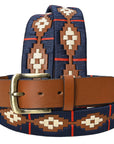 BAR H EQUINE Western Genuine Leather Men And Women Brown Belt Embroidered Blue Red & White