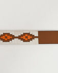 BAR H EQUINE Western Genuine Leather Men And Women Brown Belt Embroidered White & Orange