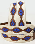 BAR H EQUINE Western Genuine Leather Men And Women Brown Belt Embroidered White & Blue