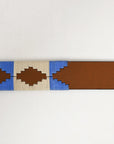 BAR H EQUINE Western Genuine Leather Men And Women Brown Belt Embroidered Blue & White