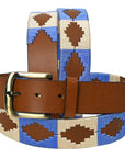 BAR H EQUINE Western Genuine Leather Men And Women Brown Belt Embroidered Blue & White