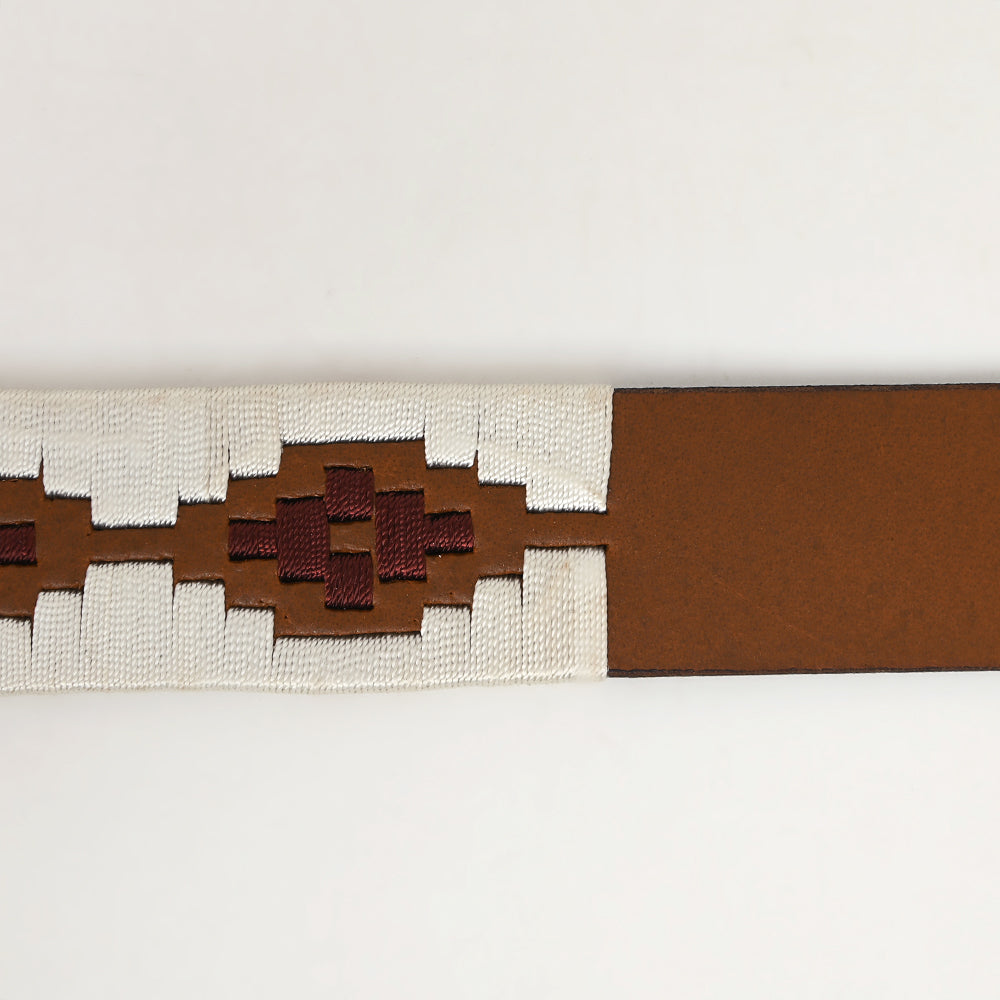 BAR H EQUINE Western Genuine Leather Men And Women Brown Belt Embroidered White &amp; Brown