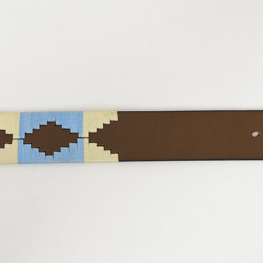 BAR H EQUINE Western Genuine Leather Men And Women Brown Belt Embroidered Beige &amp; Light Blue
