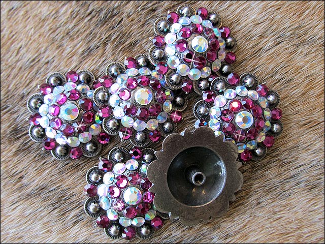 HILASON Western Screw Back Concho Ab Pink Crystal Rodeo Bling Cowgirl Amethyst &amp; Light Sapphire color