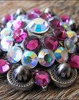 HILASON Western Screw Back Concho Ab Pink Crystal Rodeo Bling Cowgirl Amethyst & Light Sapphire color