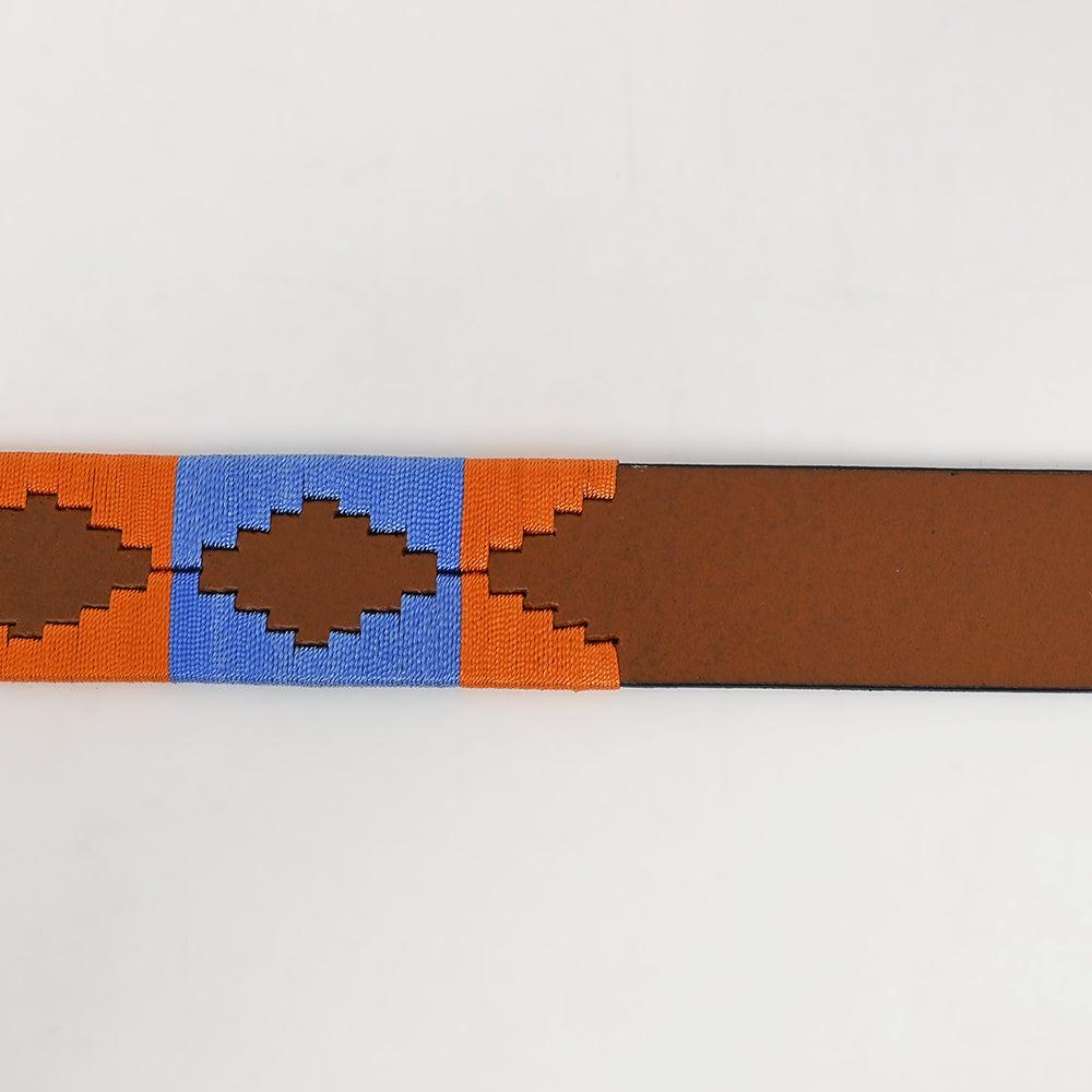 BAR H EQUINE Western Genuine Leather Men And Women Brown Belt Embroidered Orange &amp; Blue