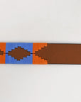 BAR H EQUINE Western Genuine Leather Men And Women Brown Belt Embroidered Orange & Blue
