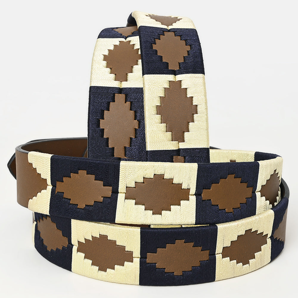 BAR H EQUINE Western Genuine Leather Men And Women Brown Belt Embroidered Beige &amp; Black