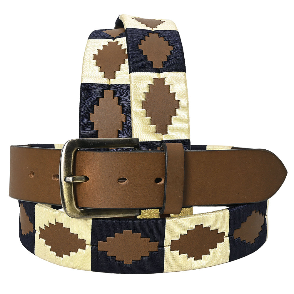 BAR H EQUINE Western Genuine Leather Men And Women Brown Belt Embroidered Beige &amp; Black