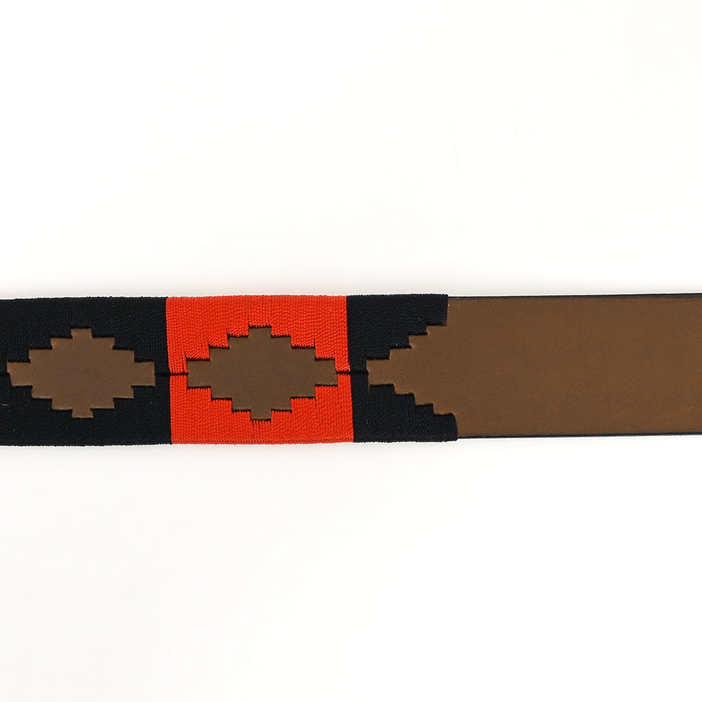 BAR H EQUINE Western Genuine Leather Men And Women Brown Belt Embroidered Orange &amp; Black