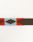 BAR H EQUINE Western Genuine Leather Men And Women Brown Belt Embroidered Red & Light Blue