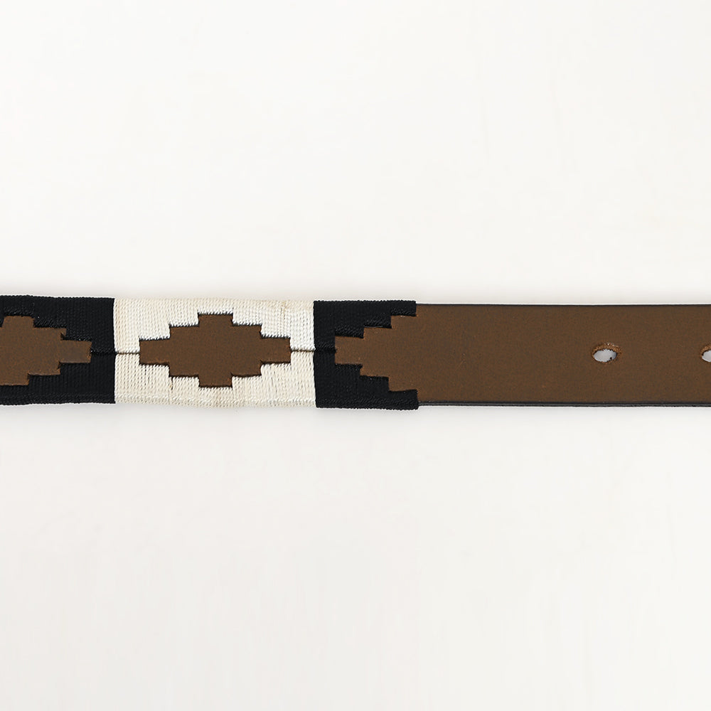 BAR H EQUINE Western Genuine Leather Men And Women Brown Belt Embroidered Black &amp; White
