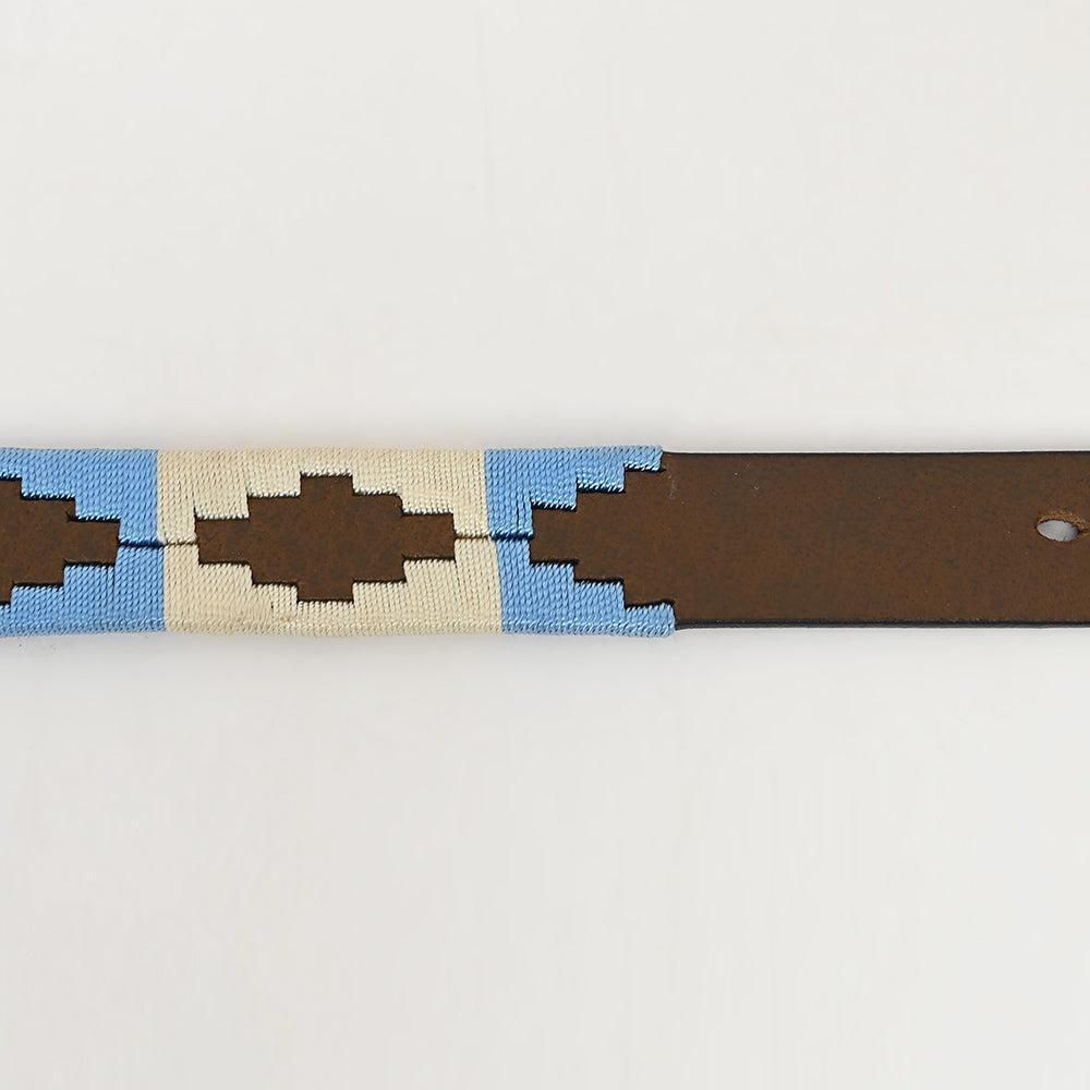 BAR H EQUINE Western Genuine Leather Men And Women Brown Belt Embroidered Beige &amp; Light Blue