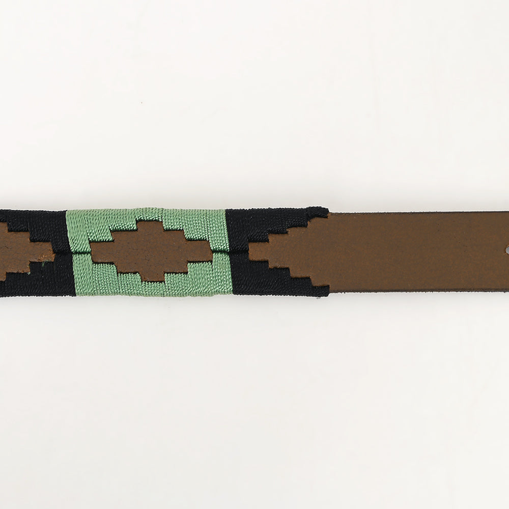 BAR H EQUINE Western Genuine Leather Men And Women Brown Belt Embroidered Black &amp; Light Green