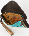 American Darling Wristlet Hand Tooled Upcycled Wool Genuine Leather Women Bag Western Handbag Purse