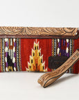 American Darling Wristlet Hand Tooled Upcycled Wool Genuine Leather Women Bag Western Handbag Purse
