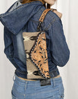 American Darling Wristlet Hand Tooled Upcycled Wool Genuine Leather Women Bag Western Handbag Purse