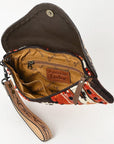 American Darling Wristlet Hand Tooled Upcycled Wool Genuine Leather Women Bag Western Handbag Purse