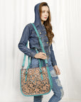 American Darling Adbg1478B Tote Hand Tooled Crocodile Embossed Genuine Leather Women Bag Western Handbag Purse