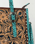 American Darling Adbg1478B Tote Hand Tooled Crocodile Embossed Genuine Leather Women Bag Western Handbag Purse