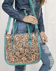 American Darling Adbg1478B Tote Hand Tooled Crocodile Embossed Genuine Leather Women Bag Western Handbag Purse