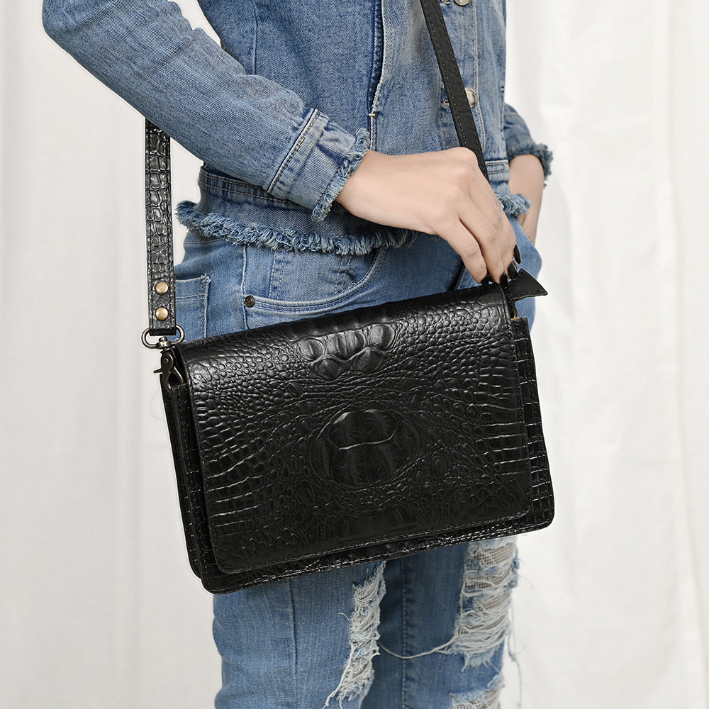 American Darling Adbg1193A Cross Body I Crocodile Embossed Genuine Leather Women Bag Western Handbag Purse