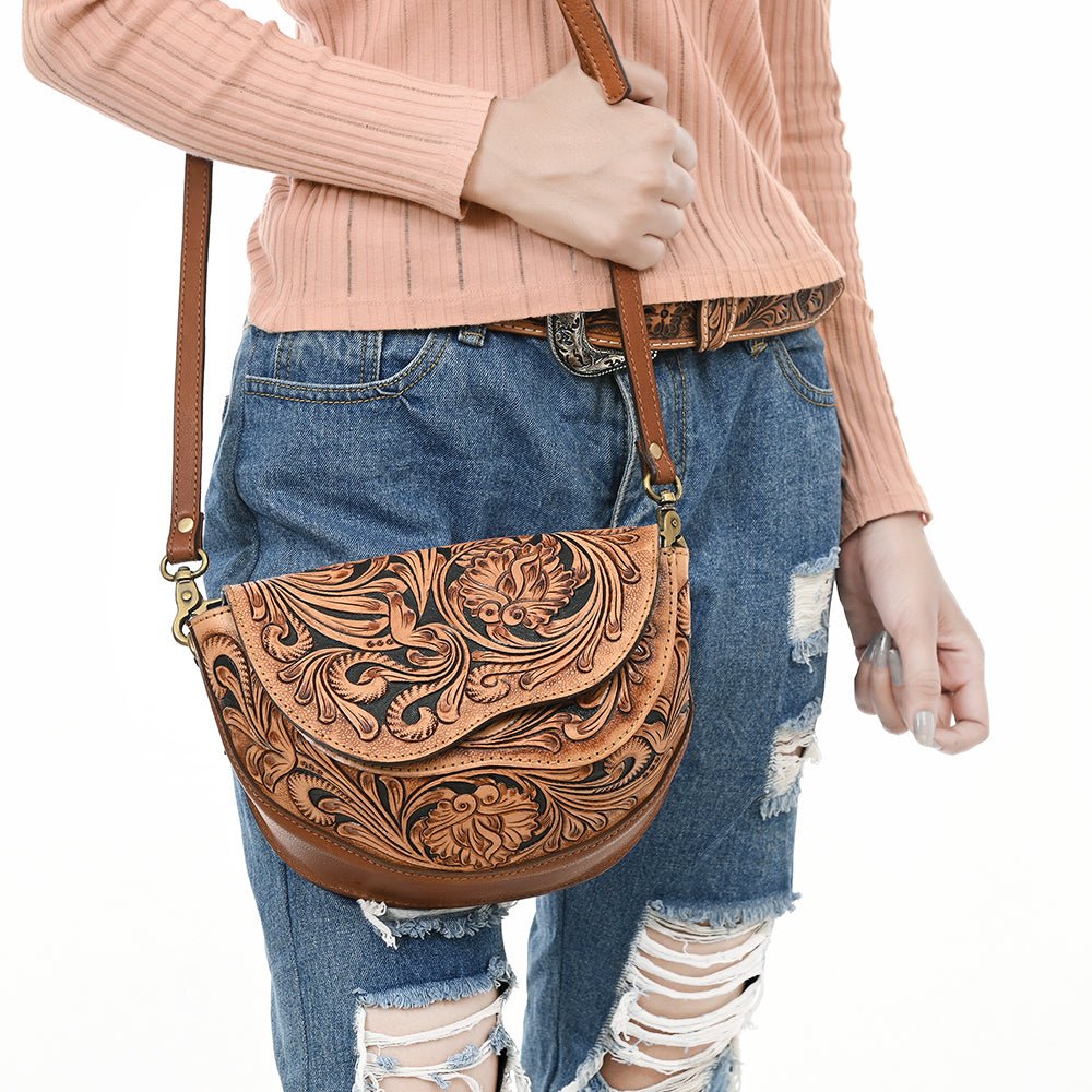 American Darling Adbga561 Small Crossbody Hand Tooled Genuine Leather Women Bag Western Handbag Purse