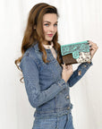 American Darling Adbgz842B Wallet Hand Tooled Hair-On Genuine Leather Women Bag Western Handbag Purse