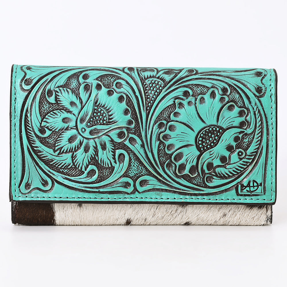 American Darling Adbgz848B Wallet Hand Tooled Hair-On Genuine Leather Women Bag Western Handbag Purse