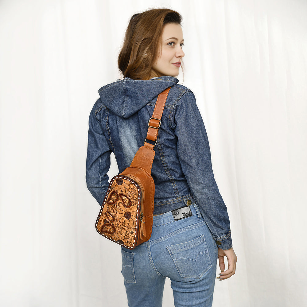 American Darling Sling Hand Tooled Genuine Leather Women Bag Western Handbag Purse