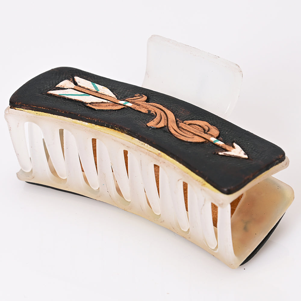 Handcrafted Genuine Leather Hair Band Clip Clasp With Western Embellishments For Girls