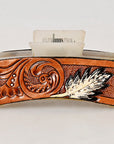 American Darling Floral Long Hair Claw Hand Tooled Carved Genuine Leather Brown Clips Clutcher Gift For Women Girls