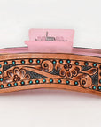 American Darling Floral Long Hair Claw Hand Tooled Carved Genuine Leather Brown Clips Clutcher Gift For Women Girls