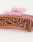 American Darling Floral Long Hair Claw Hand Tooled Carved Genuine Leather Brown Clips Clutcher Gift For Women Girls