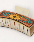 American Darling Floral Long Hair Claw Hand Tooled Carved Genuine Leather Brown Clips Clutcher Gift For Women Girls