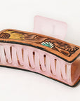 American Darling Floral Long Hair Claw Hand Tooled Carved Genuine Leather Brown Clips Clutcher Gift For Women Girls