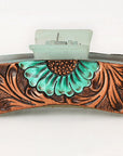 American Darling Floral Long Hair Claw Hand Tooled Carved Genuine Leather Brown Clips Clutcher Gift For Women Girls