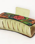 American Darling Floral Long Hair Claw Hand Tooled Carved Genuine Leather Brown Clips Clutcher Gift For Women Girls