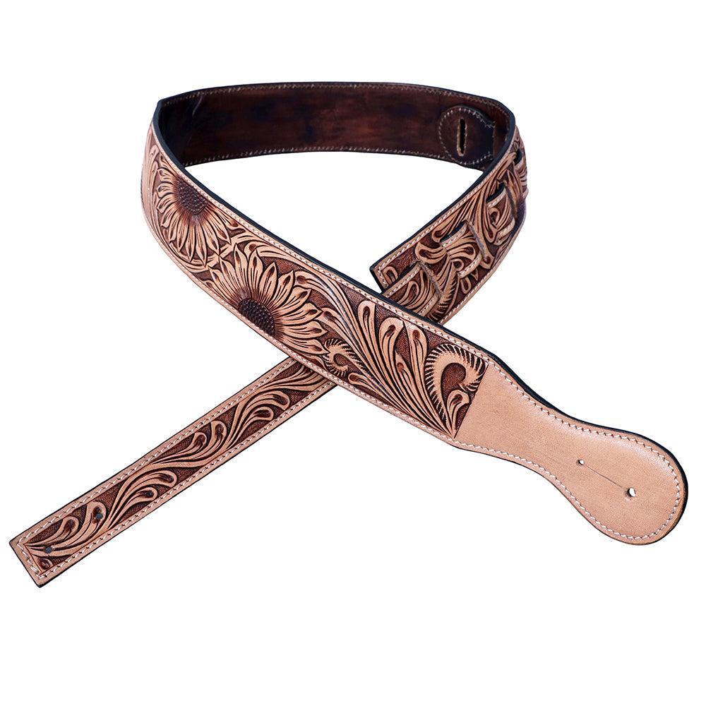 Hilason American Western Floral Hand Tooled Genuine Leather Guitar Strap