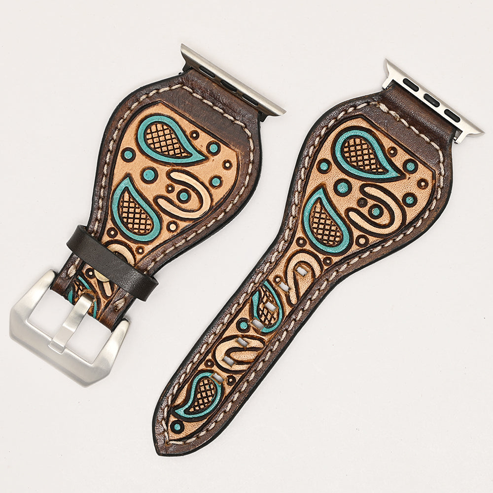 American Darling Beautifully Hand Tooled Painted Genuine Leather I watch Strap Men and Women Unisex