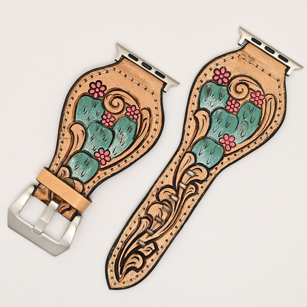American Darling Beautifully Hand Tooled Painted Genuine Leather I watch Strap Men and Women Unisex