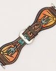American Darling Beautifully Hand Tooled Painted Genuine Leather I watch Strap Men and Women Unisex