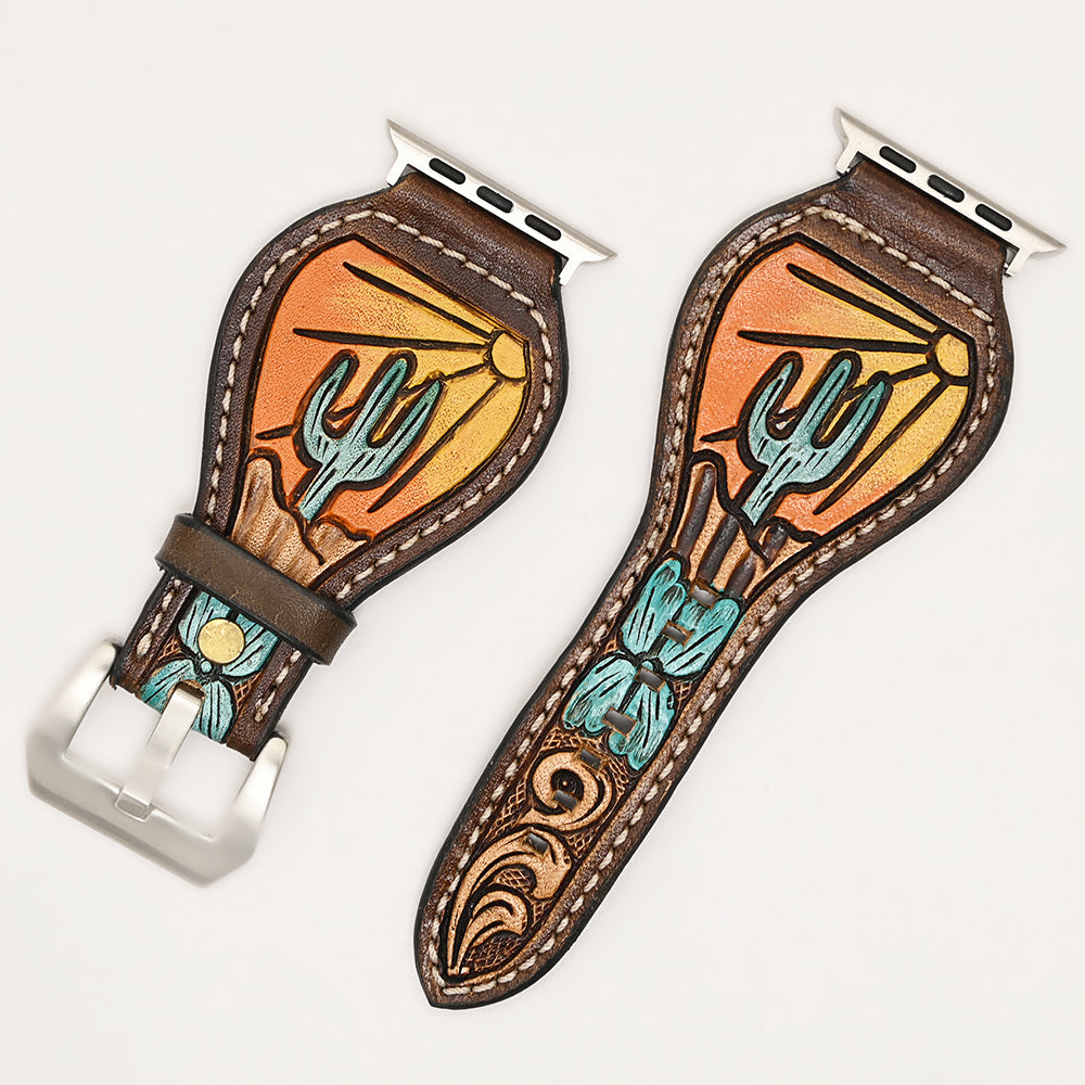 American Darling Beautifully Hand Tooled Painted Genuine Leather I watch Strap Men and Women Unisex