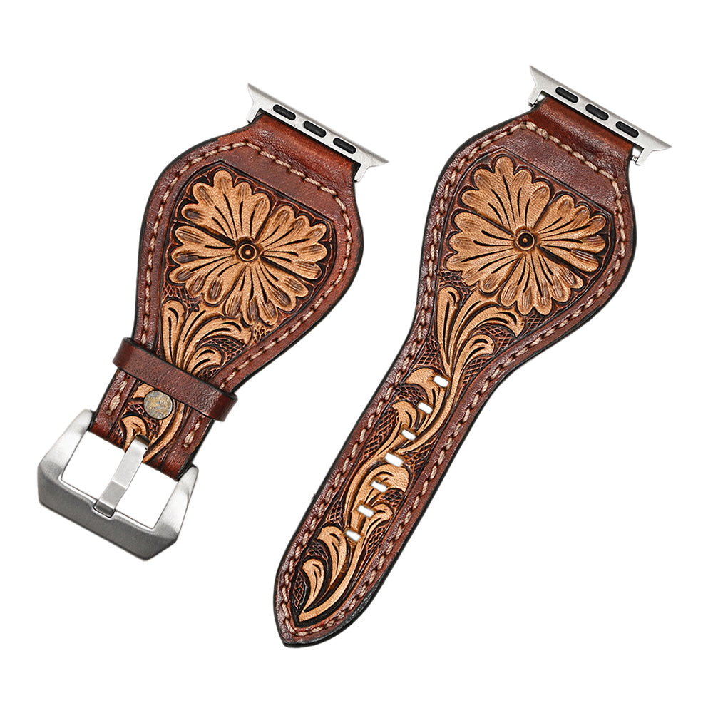 American Darling Beautifully Hand Tooled Genuine American Leather I watch Strap Men and Women Unisex
