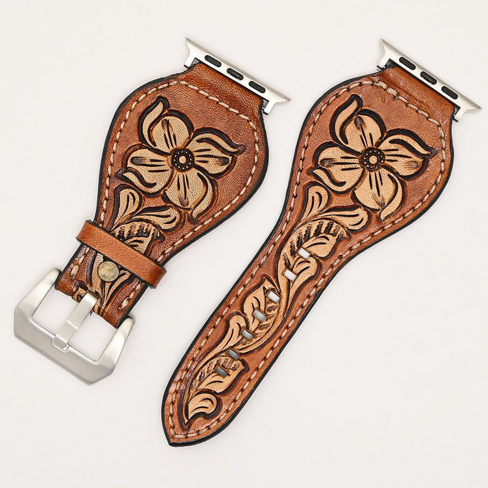 American Darling Beautifully Hand Tooled Painted Genuine Leather I watch Strap Men and Women Unisex
