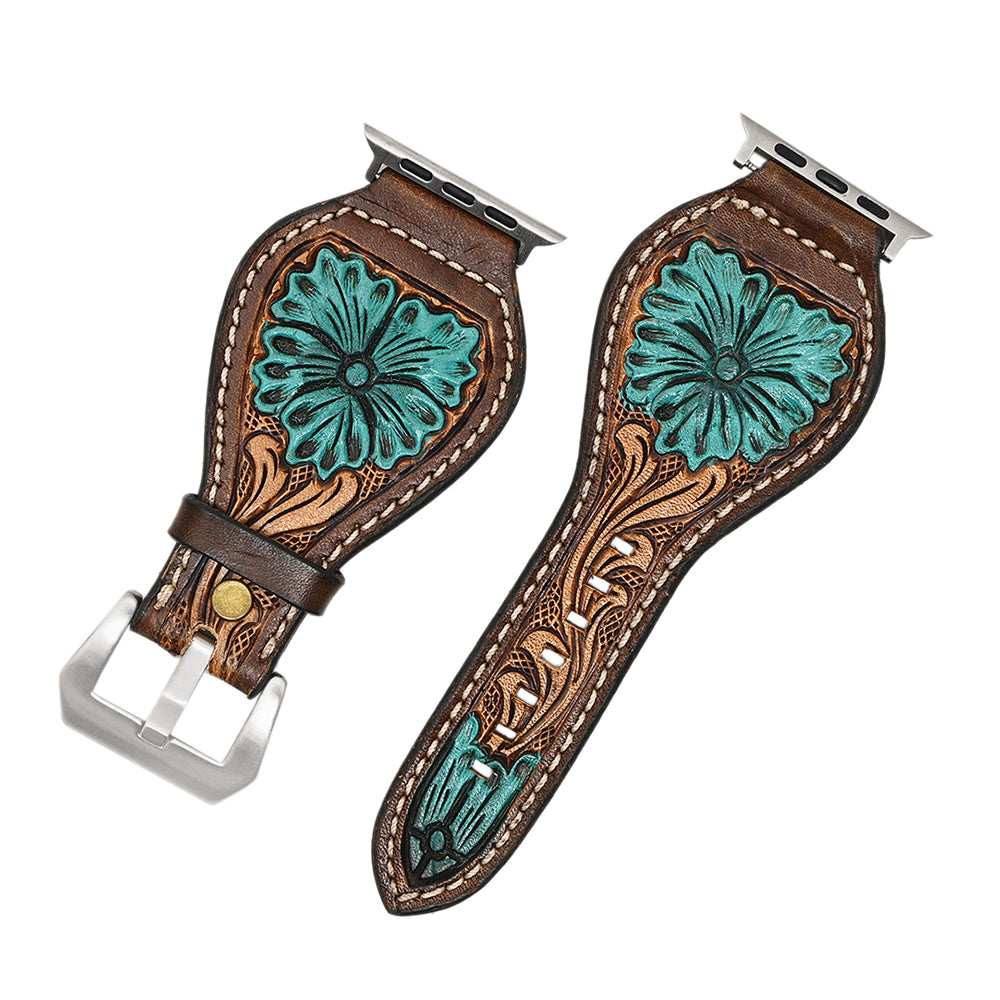 American Darling Beautifully Hand Tooled Painted Genuine Leather I watch Strap Men and Women Unisex